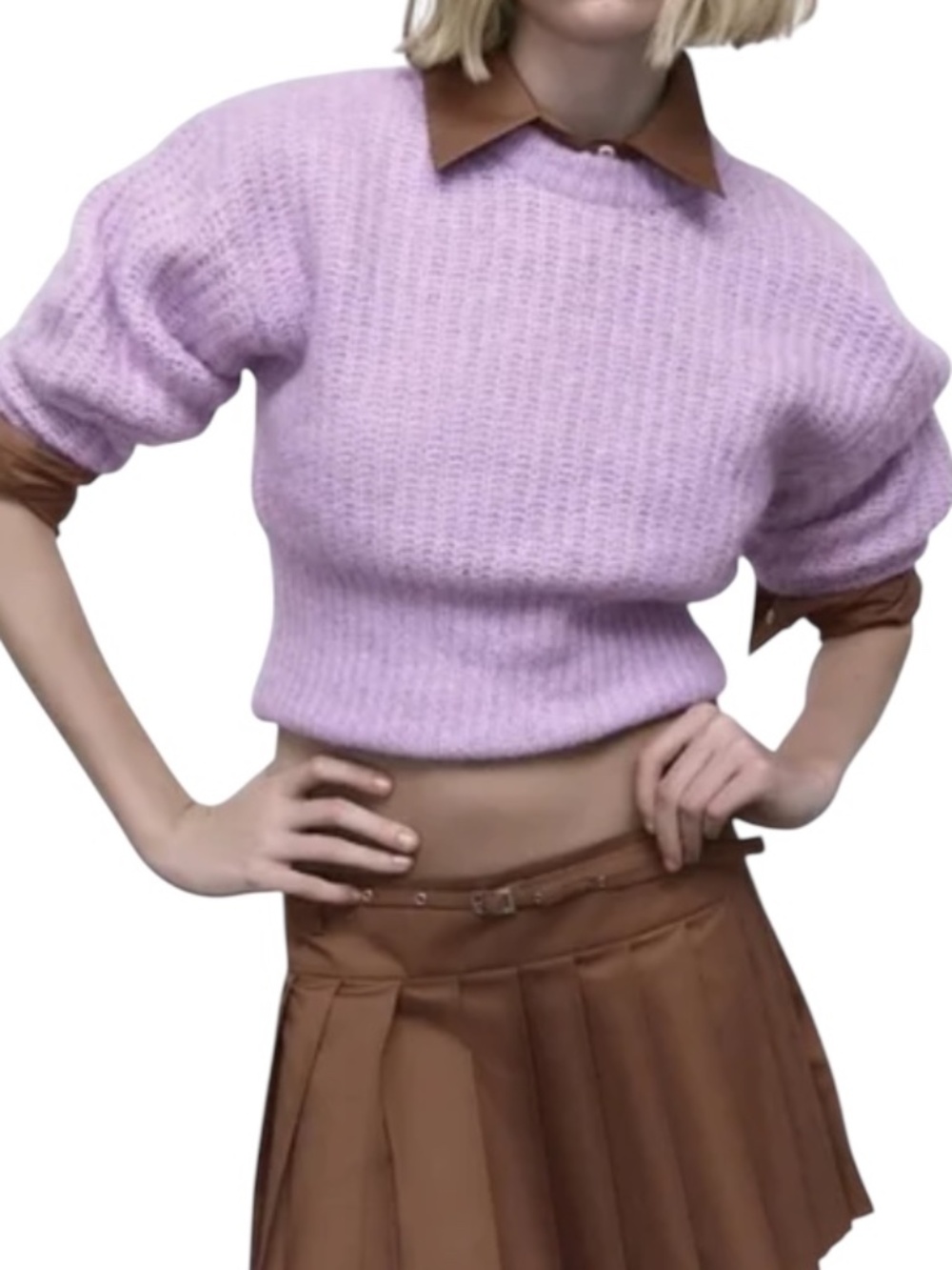 Zara Crew Neck Cropped Sweater - Lilac/Lavender Size S